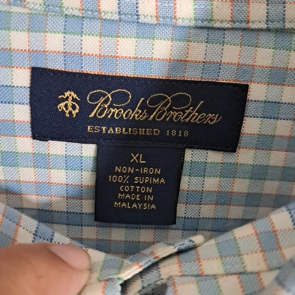 Brooks Brohers‎ Lot 2 Mens XL Multi Plaid Blue Orange Check Long Sleeve Shirts